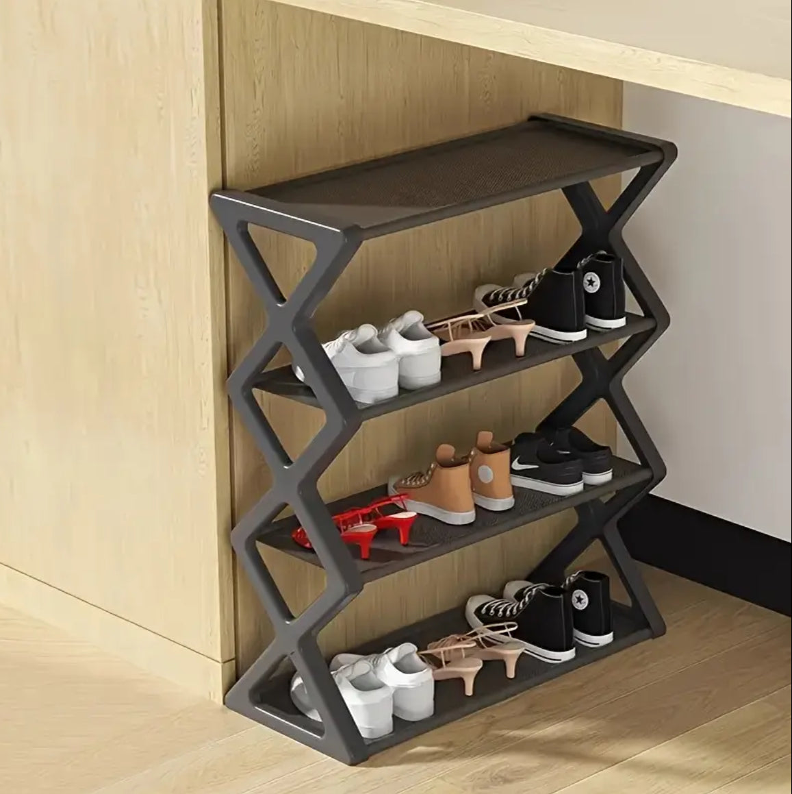 X-shaped shoe rack, simple steel pipe rack, easy assembly, folding and storage of shoes, multi-layer, household use, 4-layer shoe cabinet