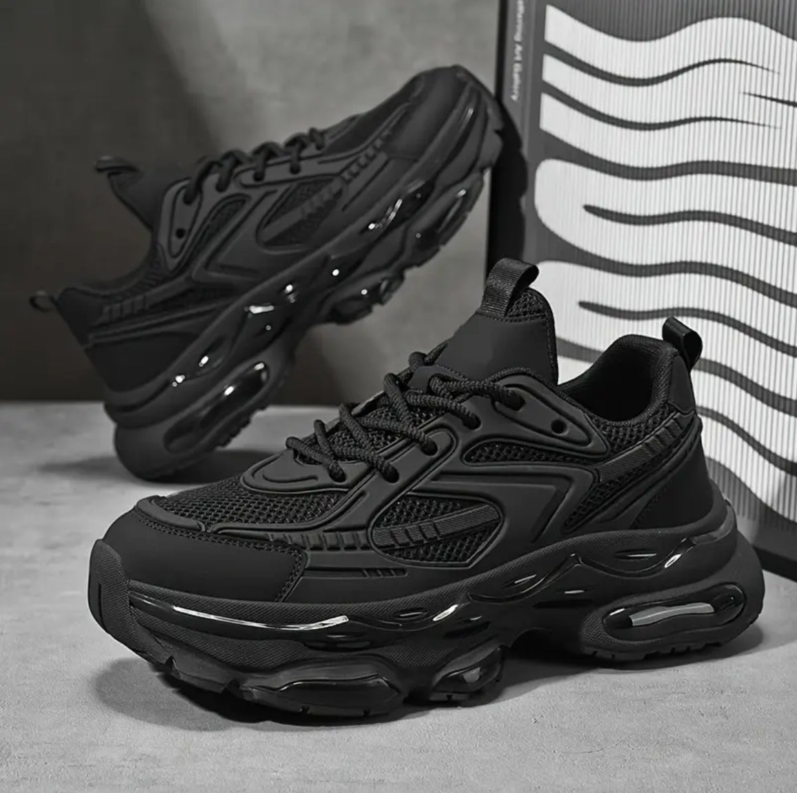 Men's New Trendy High-End Casual Sports Shoes, Black Warrior Style