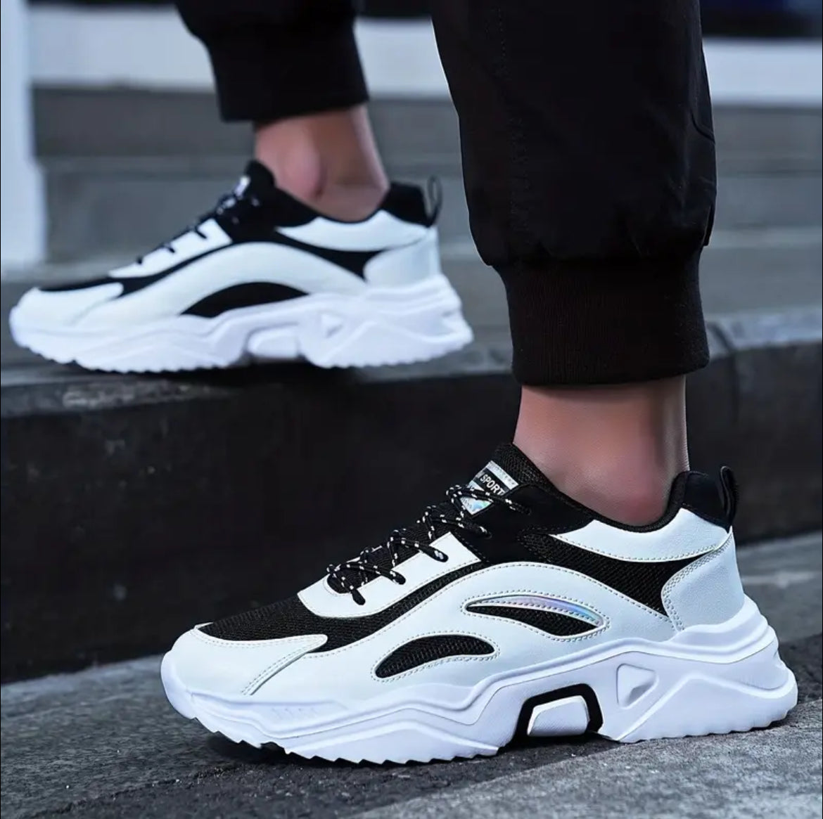 Men's Breathable Mesh Sneakers - Black & White Panda Design
