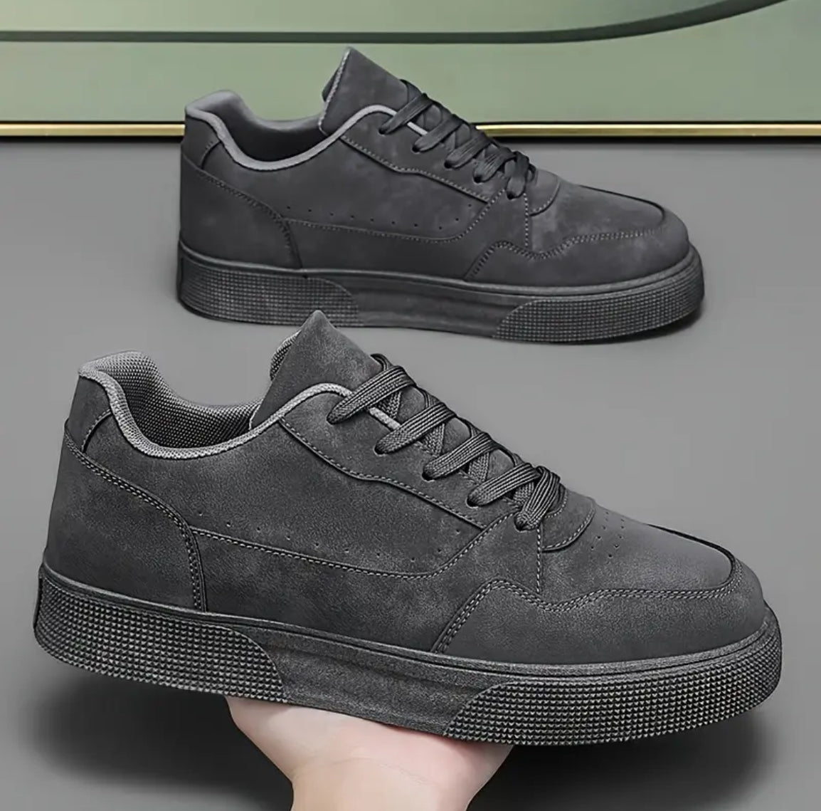 Men's Casual Solid Color Sneakers, Low-Top Lace-Up Fashion Shoes