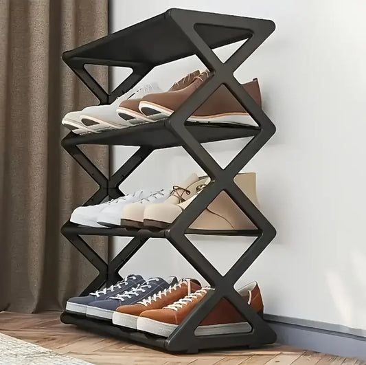 X-shaped shoe rack, simple steel pipe rack, easy assembly, folding and storage of shoes, multi-layer, household use, 4-layer shoe cabinet