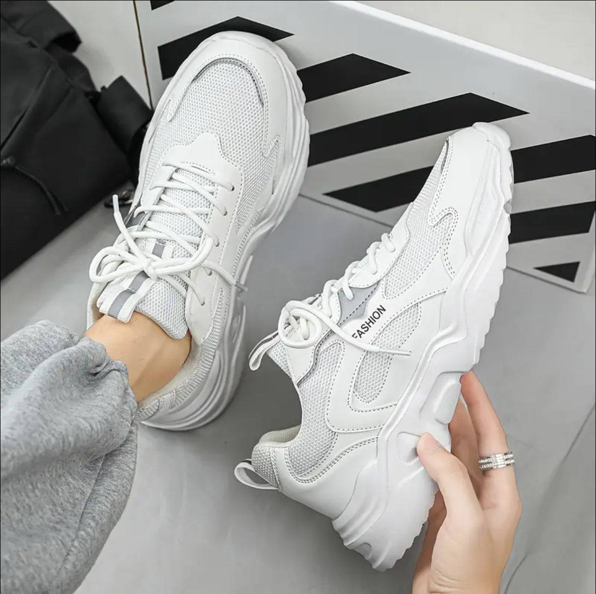 Men's Fashionable Graphic Sneakers - Black & White Casual Running Shoes with Lace-Up Closure, Lightweight, Comfortable and Breathable