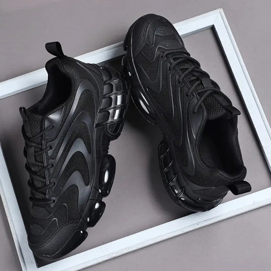 Men's Retro-Inspired Breathable Full Black Low-Top Sneakers